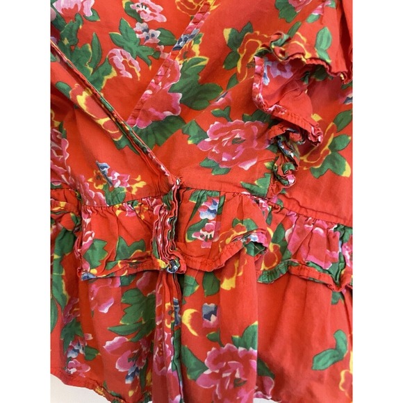 Rhode Elodie Blouse Top Size Medium Red Floral Cropped Puff Sleeve Ruffle Boho - Picture 8 of 8